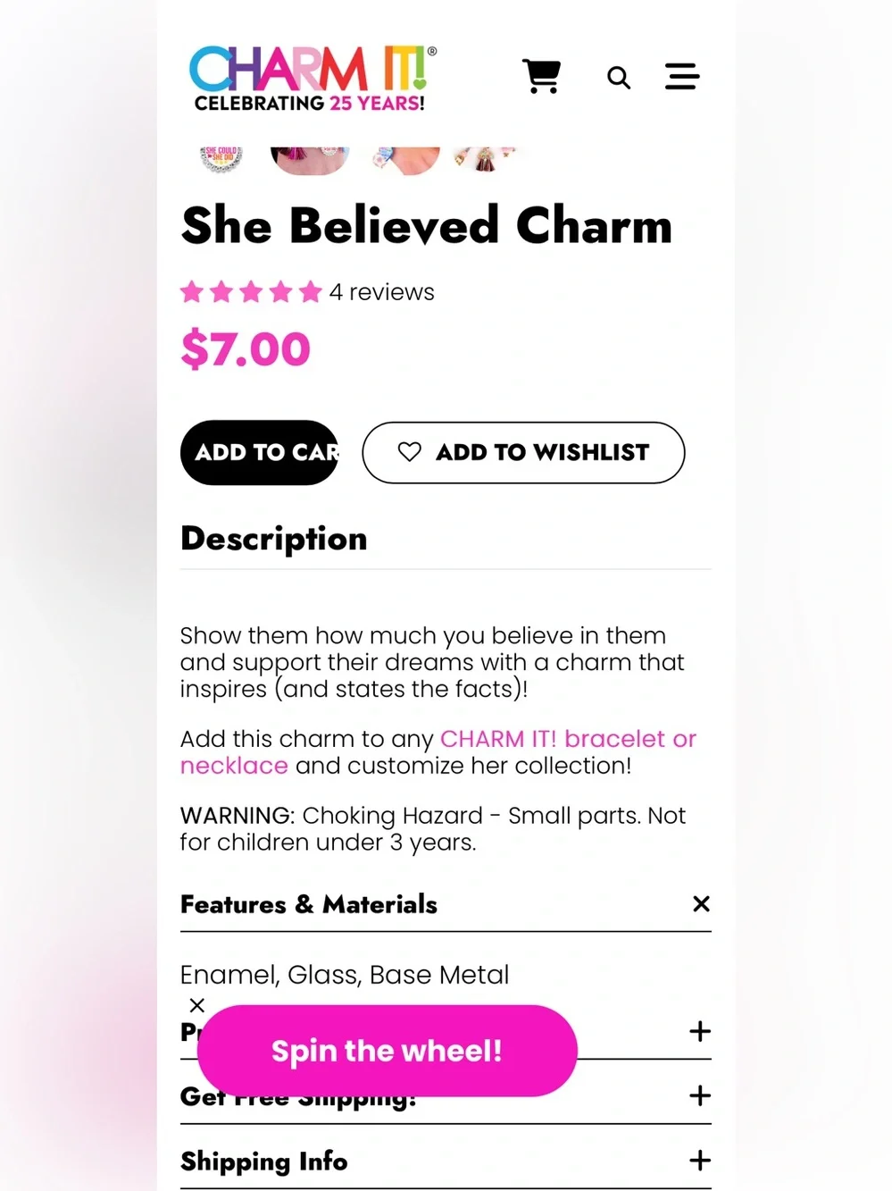 NEW! She Believed CHARM IT! Charm Girl’s Gift